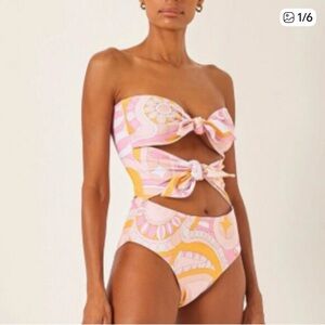 Cin Cin Mercury Swimsuit Medina One Piece Cut Out Bandeau Tie Medium 70s Retro